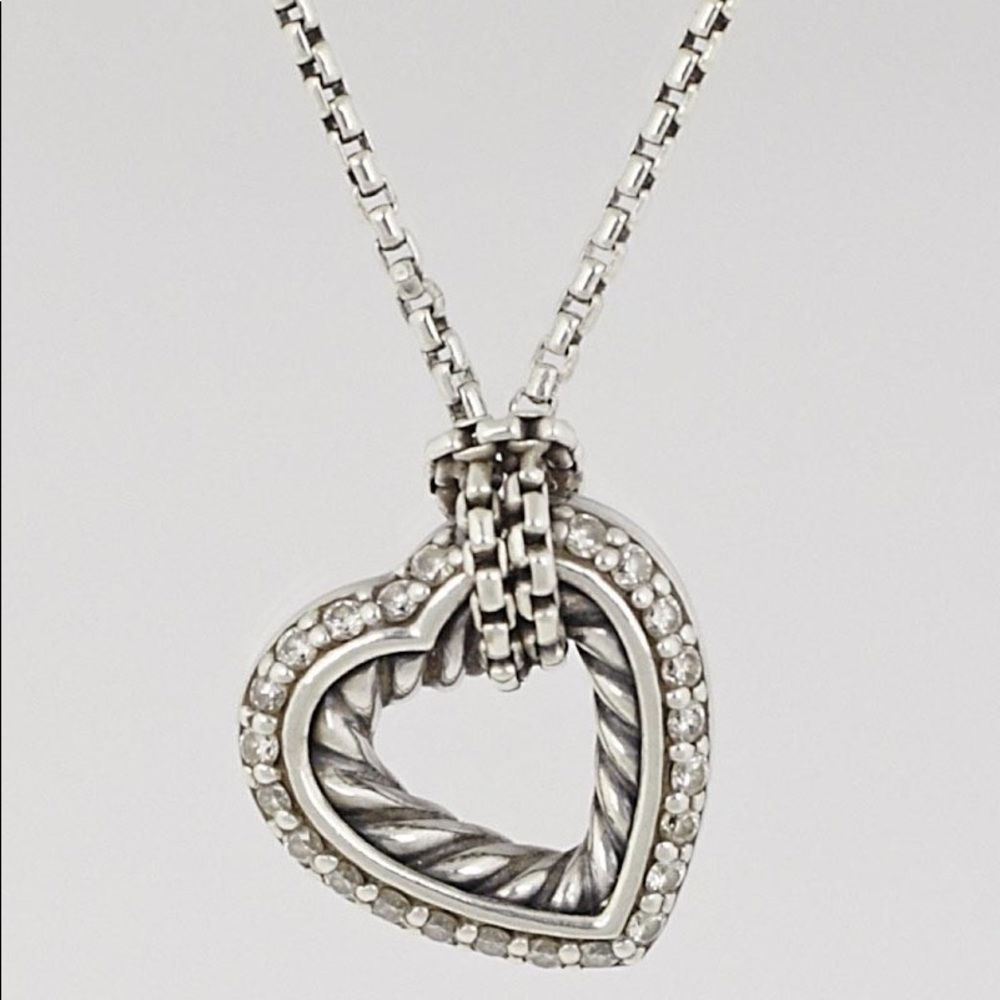 David Yurman Open Heart Diamond Cable Necklace